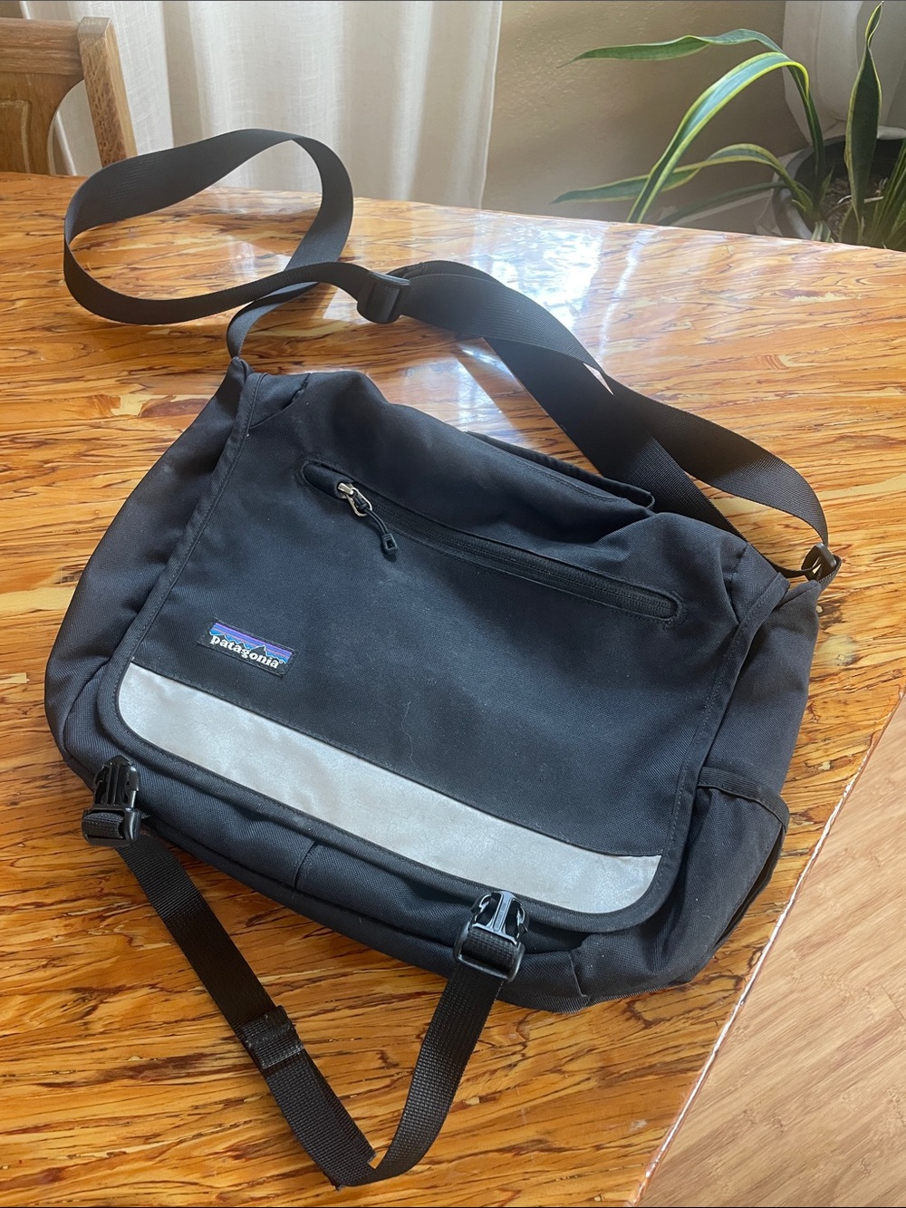 Patagonia Black Messenger Bag with Reflective Accent